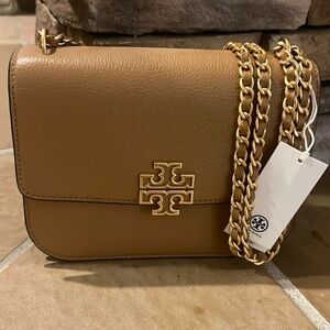 Tory Burch Britten Small Bag. Brown/Gold